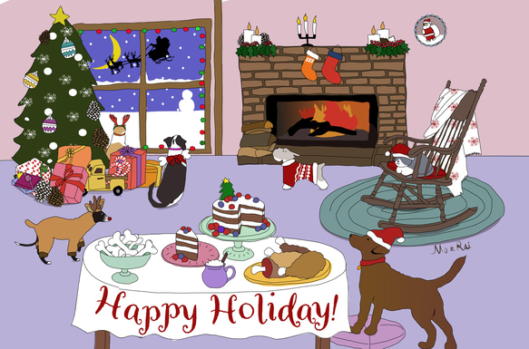 ポストカード  動物たちのクリスマスパーティ　5枚セット　Furry Friend Christmas Party 1枚目の画像