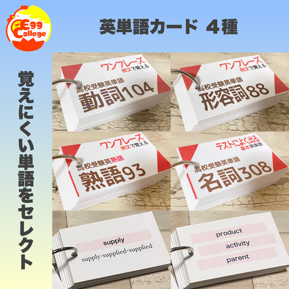 英単語カード　4種セット　高校受験　高校入試　中学英語　中学３年間　中学英文法　期末テスト　夏休み　復習　自主学習　英語 1枚目の画像