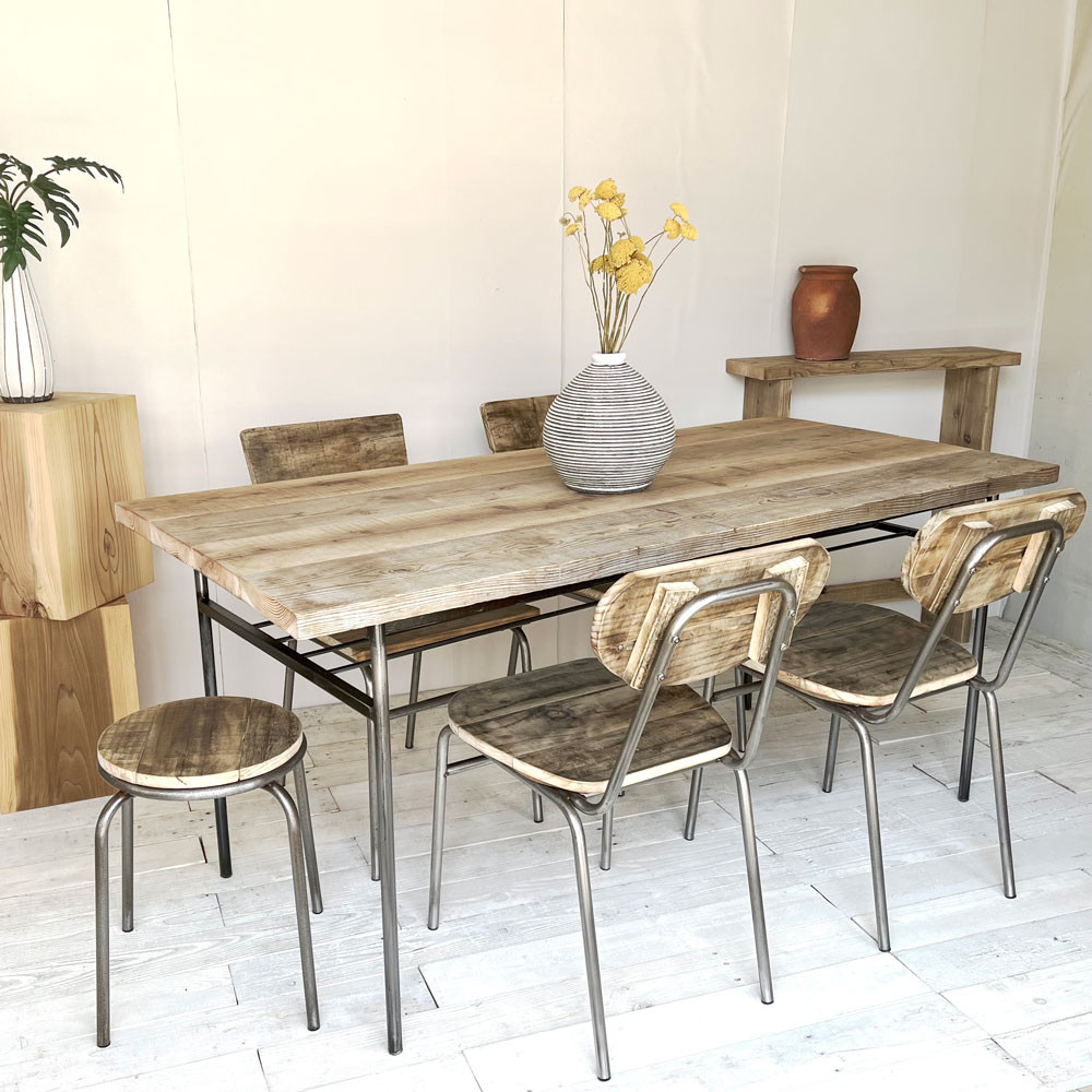 リサイクルウッド☆足場材 幅160cm スチール脚テーブル　RW0182