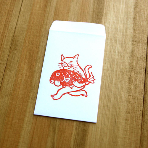 ポチ袋（猫が鯛をだっこ）2枚セット ぽち袋・お年玉袋 河童堂 通販