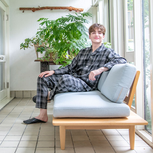 パジャマ【nete】日本製 メンズ ツイル モノトーンチェック パジャマ ギフト 6532-5029-18