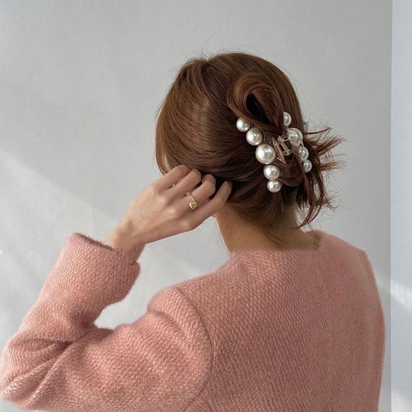 韓国ファッション　大人可愛いパールヘアクリップ　ヘアアクセサリー　-7001 2枚目の画像