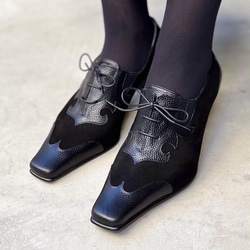 美品 ブラックレザー レースアップパンプス　 Knuth Marf ブラック lace up pointed toe pumps/2color | KNUTH MARF