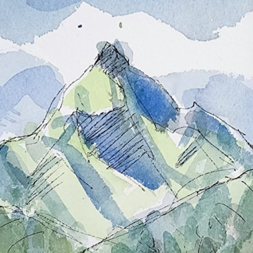 水彩画】「春の路 28」 北海道（利尻山） 絵画 アトリエZenkichi