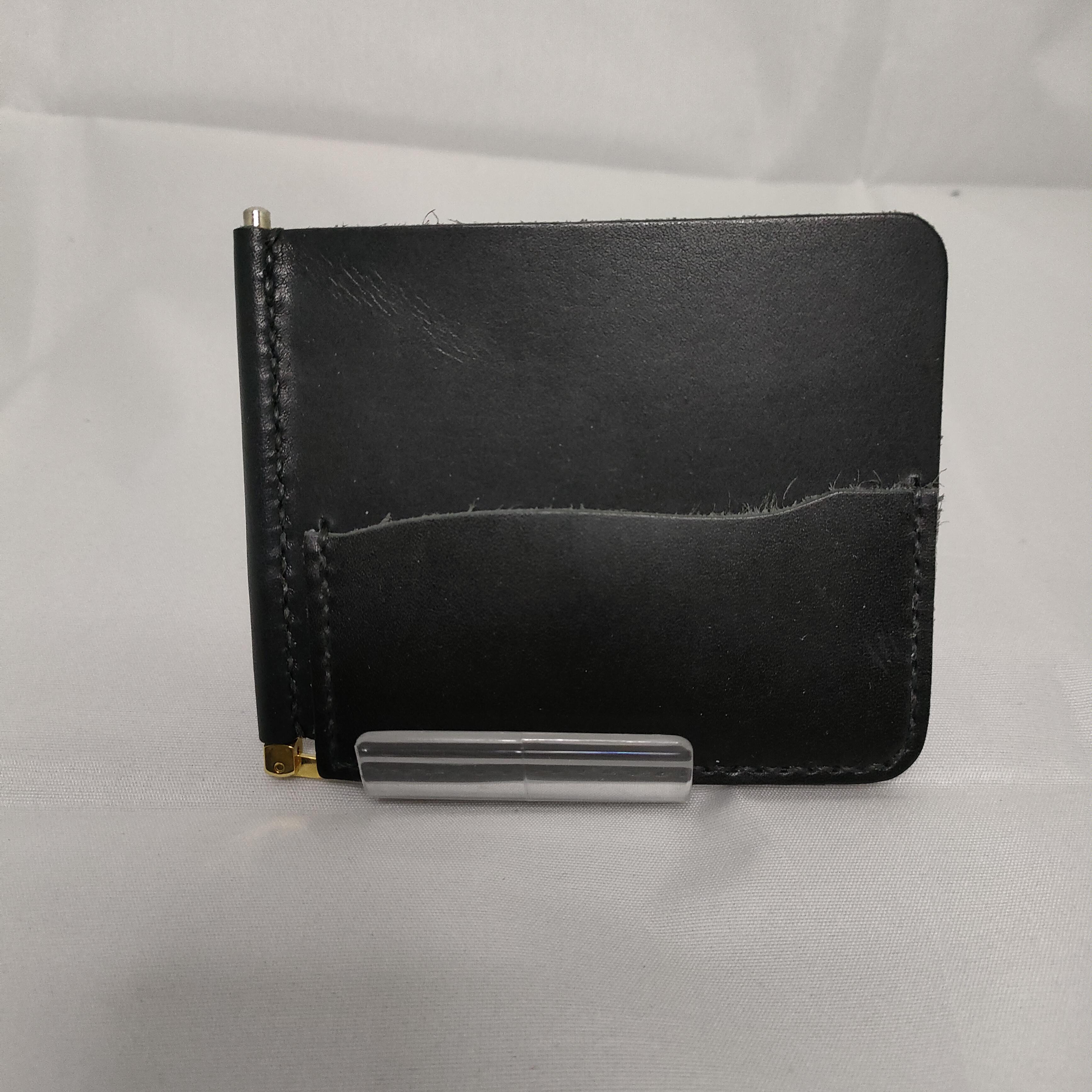 マネークリップ オイルレザー ネイビー 本金メッキ仕上げ