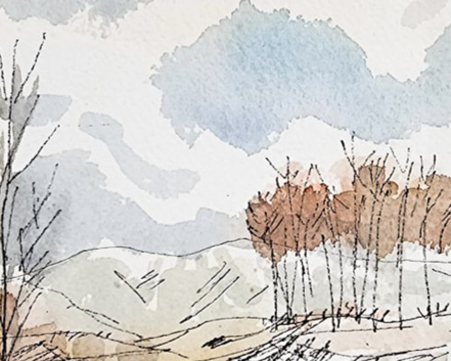 【真作】絵画　水沢春和　水彩6号　秋湯の一軒宿　秋の彩り　四季の詩情　V31 真作】絵画 水沢春和 水彩6号 秋湯の一軒宿 秋