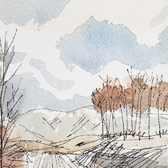 【真作】絵画　墨彩20号　高尾紅葉　秋彩の宿場町　彩り豊かな街道風景画　X199 Katsushika Hokusai, landscape by Shimo meguro, sheet 25 from