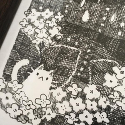 ペン画「雨と6月の紫陽花とネコ」 3枚目の画像