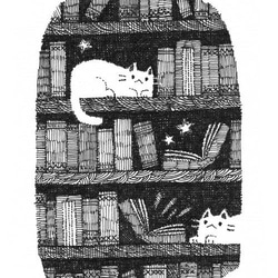 ペン画「本と10月の本棚とネコ」 絵画 伊藤彩恵子 通販 13103249