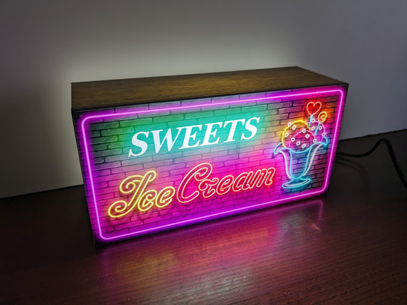 アメリカン アイスクリーム ソフトクリーム アイスキャンディー サイン 看板 置物 雑貨 LED2wayライトBOX 4枚目の画像