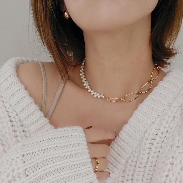 freshwater pearls × bigchain necklace RN041 1枚目の画像
