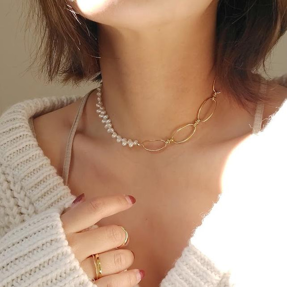 freshwater pearls × bigchain necklace RN041 6枚目の画像