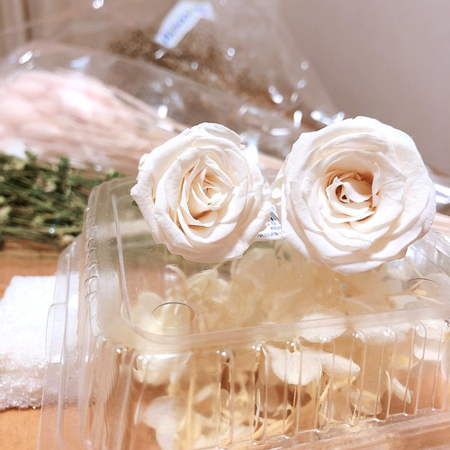 HANDMADE プリザーブドフラワーアレンジメント 花籠 薔薇