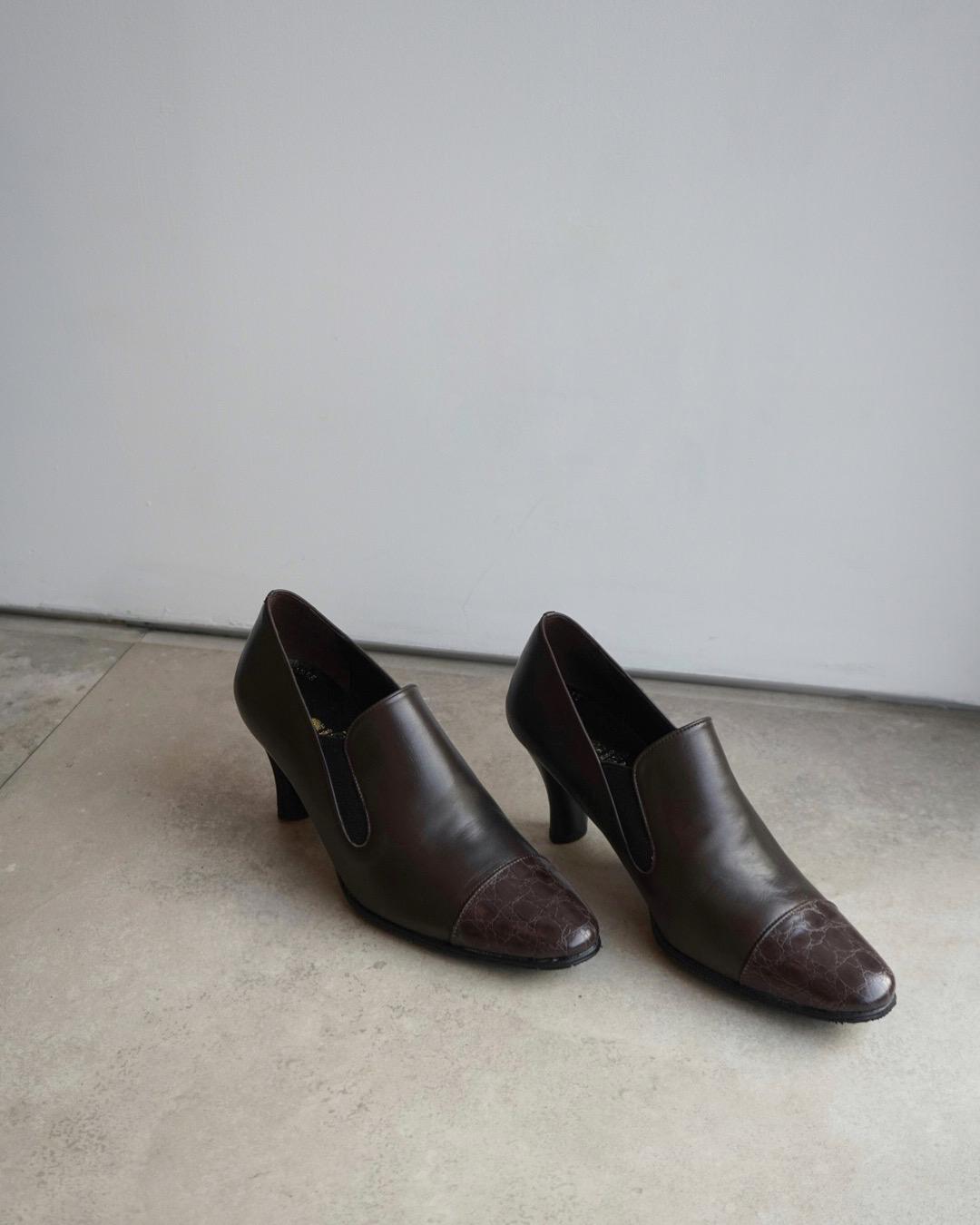 サイズ限定SALE★フィット感抜群のサイドゴアクロコブーティ/ブラウニーグレー本革