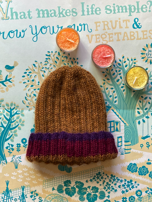 落ち葉色のボーダーニット帽☆フランスより送料無料