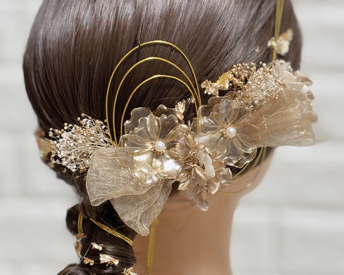 和装・金]✳︎ゴールドふわふわヘアアクセサリーmix＆水引・金箔