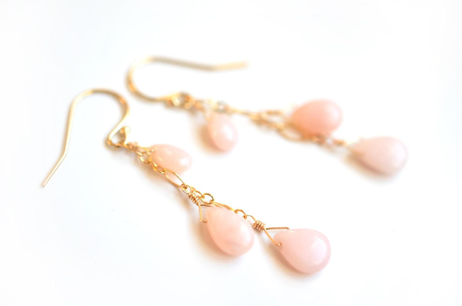 ピンクコモンオパール*フラットドロップ＊ピアス【14kgf】