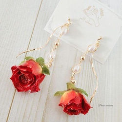 オレンジ薔薇 パール 薔薇ピアス イヤリング ピアス（その他