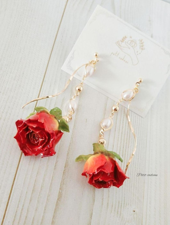 赤珊瑚ピアス・イヤリング African coral earring バラ 薔薇