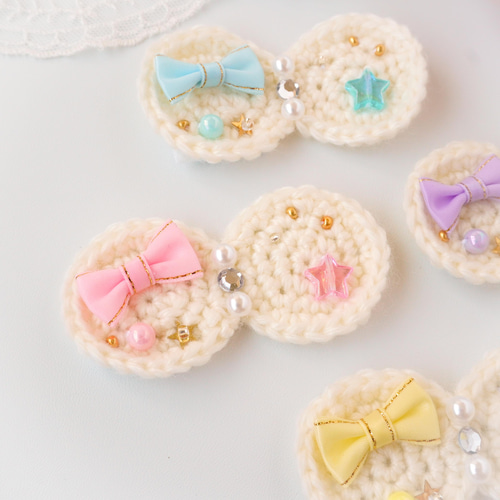 かぎ針編みのリボンヘアピン・ヘアゴム♡毛糸・♡ベビーキッズ♡誕生日