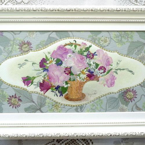 新作WEEK2022 押し花 押し花アート 母の日フラワー ピンクのバラ 横長