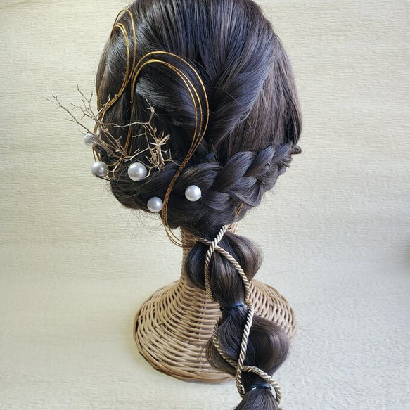 チュール　ブラックベリー　ゴールド　モノトーン　髪飾り　成人式　ヘア飾り　結婚式　和装　ドライフラワー 15枚目の画像