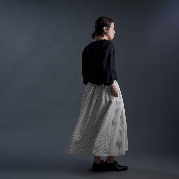 【wafu】Linen Skirt やわらか高密度ヘリンボーンストライプ スカート / s020b-stp2 4枚目の画像