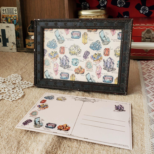 ポストカード「鉱石」 3枚入 アンティーク風なきらめく鉱石の柄