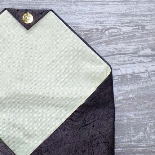 金彩工芸 焼箔黒箔 燻銀箔 真綿箔仕上げ 正絹紬紺地製 「数寄屋袋