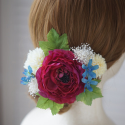 秋色ラナンキュラスの髪飾り 造花　成人式　結婚式　卒業式　ヘッドドレス　ヘッドパーツ　ウェディング 2枚目の画像