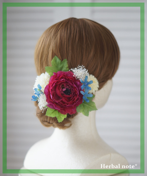 秋色ラナンキュラスの髪飾り 造花　成人式　結婚式　卒業式　ヘッドドレス　ヘッドパーツ　ウェディング 1枚目の画像