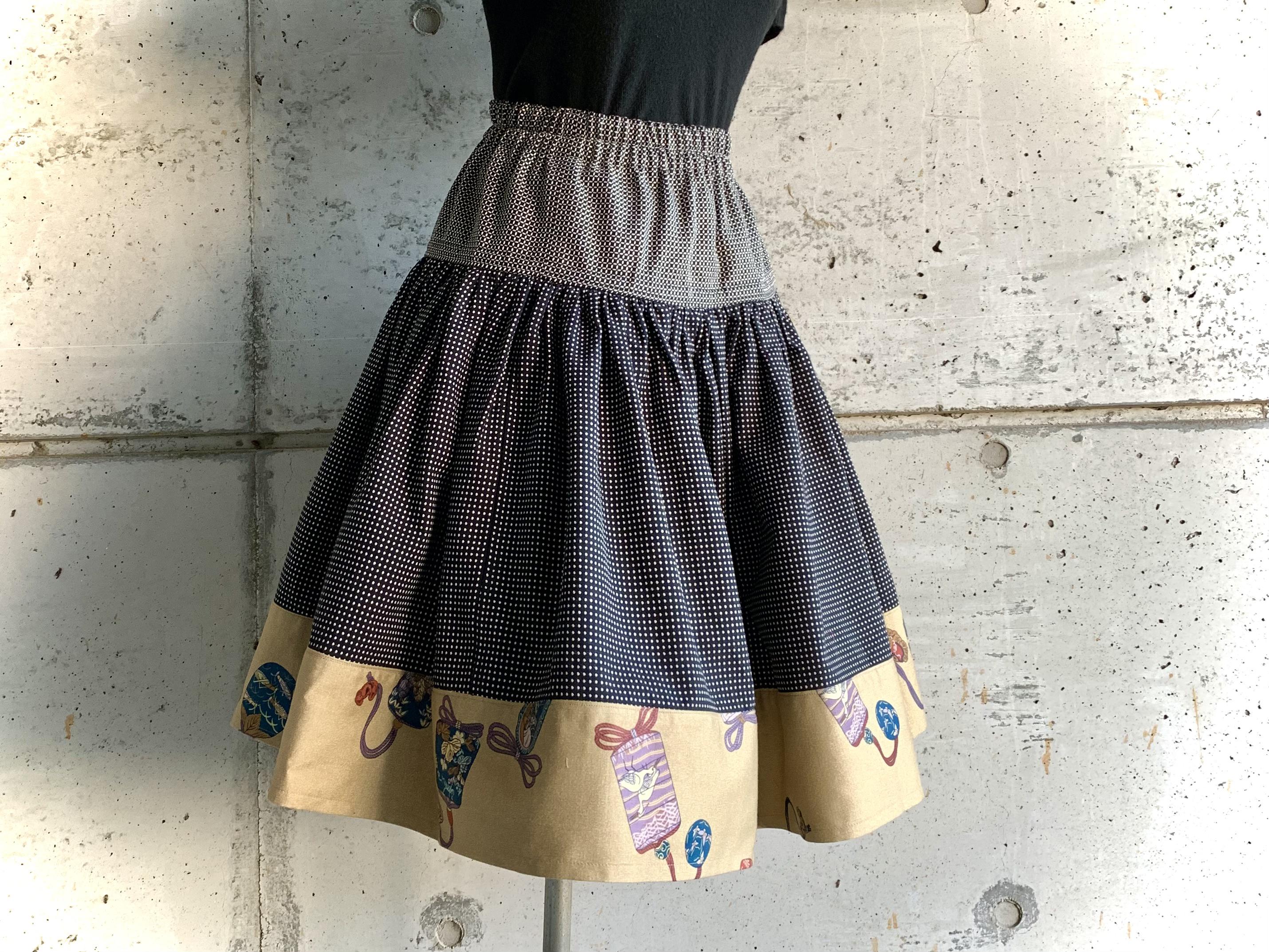 S~M size　モダンな和柄の布団皮スカート・ゴールド