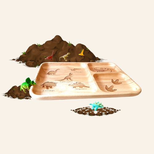 スクエア ランチプレート ＊恐竜 だいすき①＊ 木製 プレート 名前入れ