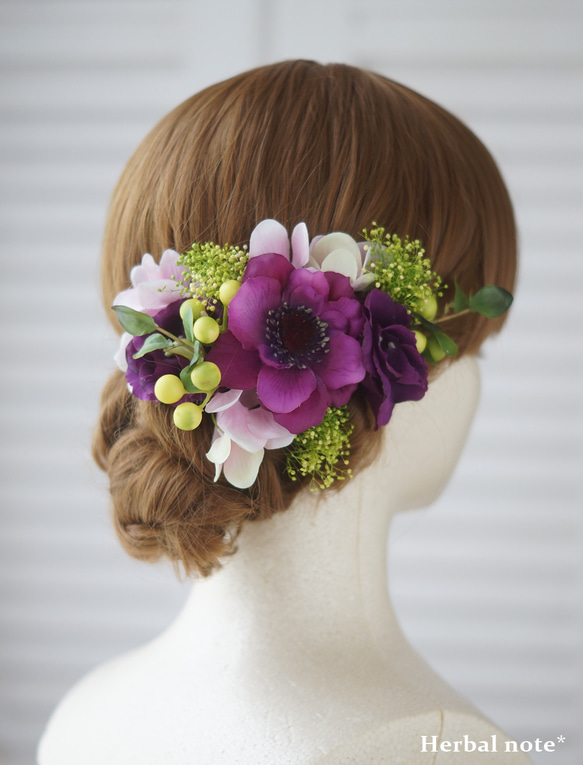アネモネの髪飾り 造花　成人式　結婚式　卒業式　ヘッドドレス　ヘッドパーツ　ウェディング　和装　 2枚目の画像