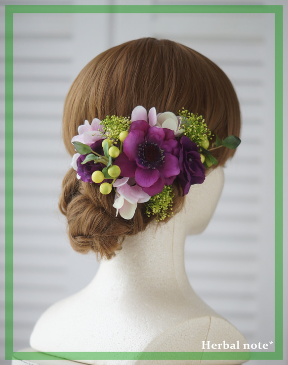 アネモネの髪飾り 造花　成人式　結婚式　卒業式　ヘッドドレス　ヘッドパーツ　ウェディング　和装　 1枚目の画像