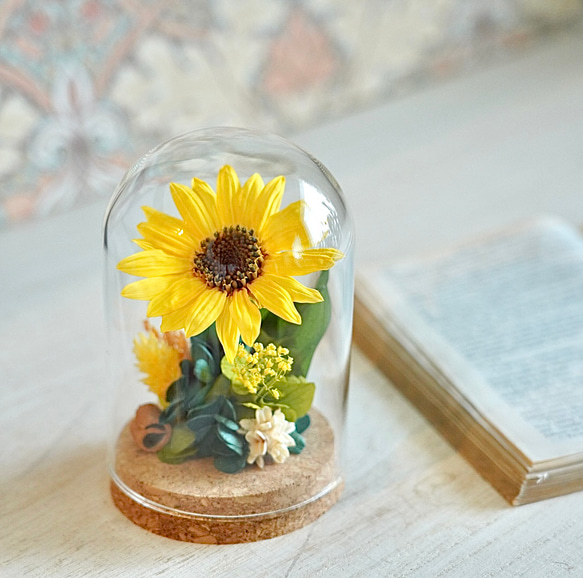 限定1点❣️LEDライト ガラスドーム ひまわり プリザーブドフラワー 売切れ次第終了」プリザーブドフラワー ヒマワリ 向日葵