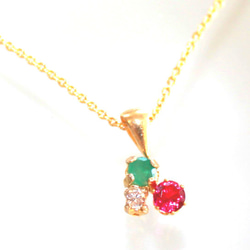 k18gp Emerald & Diamond & Sapphire Necklace 3枚目の画像