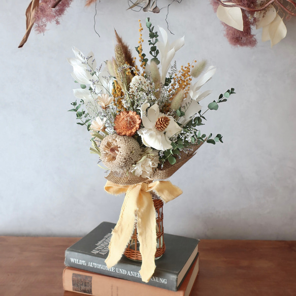 パームフラワーとミモザのドライフラワースワッグ/ミニブーケ スワッグ  