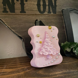 クリスマスアロマストーン　ツリーモチーフ　ライトピンク色　無料ギフトBOX 1枚目の画像