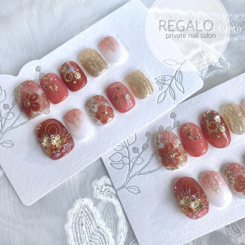 No，56】サイズオーダー制/テラコッタレッドネイル/ オレンジネイル  