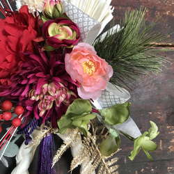 【お任せデザイン】紅白の瓢箪型お正月しめ縄飾り//祭 5枚目の画像