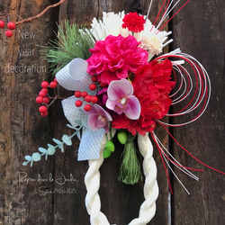 【お任せデザイン】紅白の瓢箪型お正月しめ縄飾り//祭 2枚目の画像