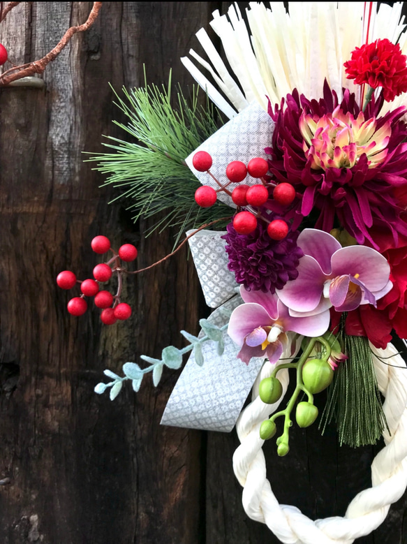 【お任せデザイン】紅白の瓢箪型お正月しめ縄飾り//祭 6枚目の画像