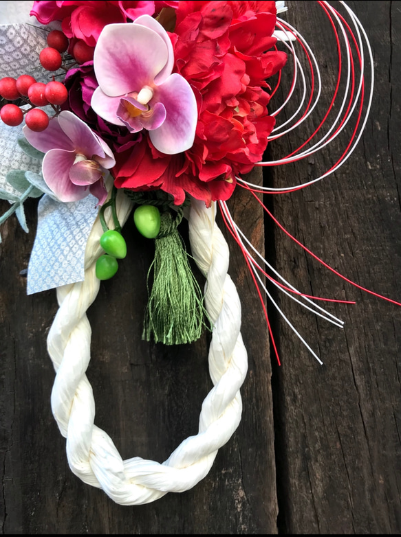 【お任せデザイン】紅白の瓢箪型お正月しめ縄飾り//祭 7枚目の画像