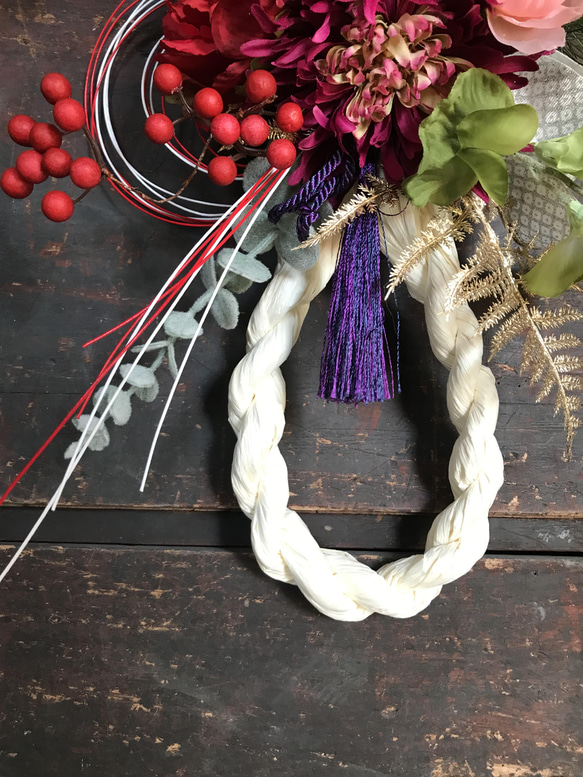【お任せデザイン】紅白の瓢箪型お正月しめ縄飾り//祭 8枚目の画像