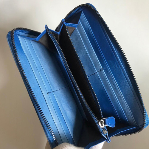 限定商品 ブルー系 希少ラムスキン本革編み込み 長財布 羊革 