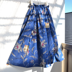 《特別価格》着物リメイク　銘仙　段違いギャザースカート　Ｊ-51 5枚目の画像