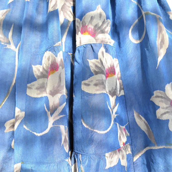 《特別価格》着物リメイク　銘仙　段違いギャザースカート　Ｊ-51 8枚目の画像