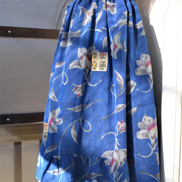 《特別価格》着物リメイク　銘仙　段違いギャザースカート　Ｊ-51 9枚目の画像