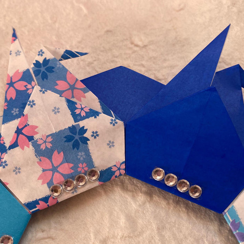 折り紙お正月リース＊鶴・ブルー リース ケロティ(只今、発送